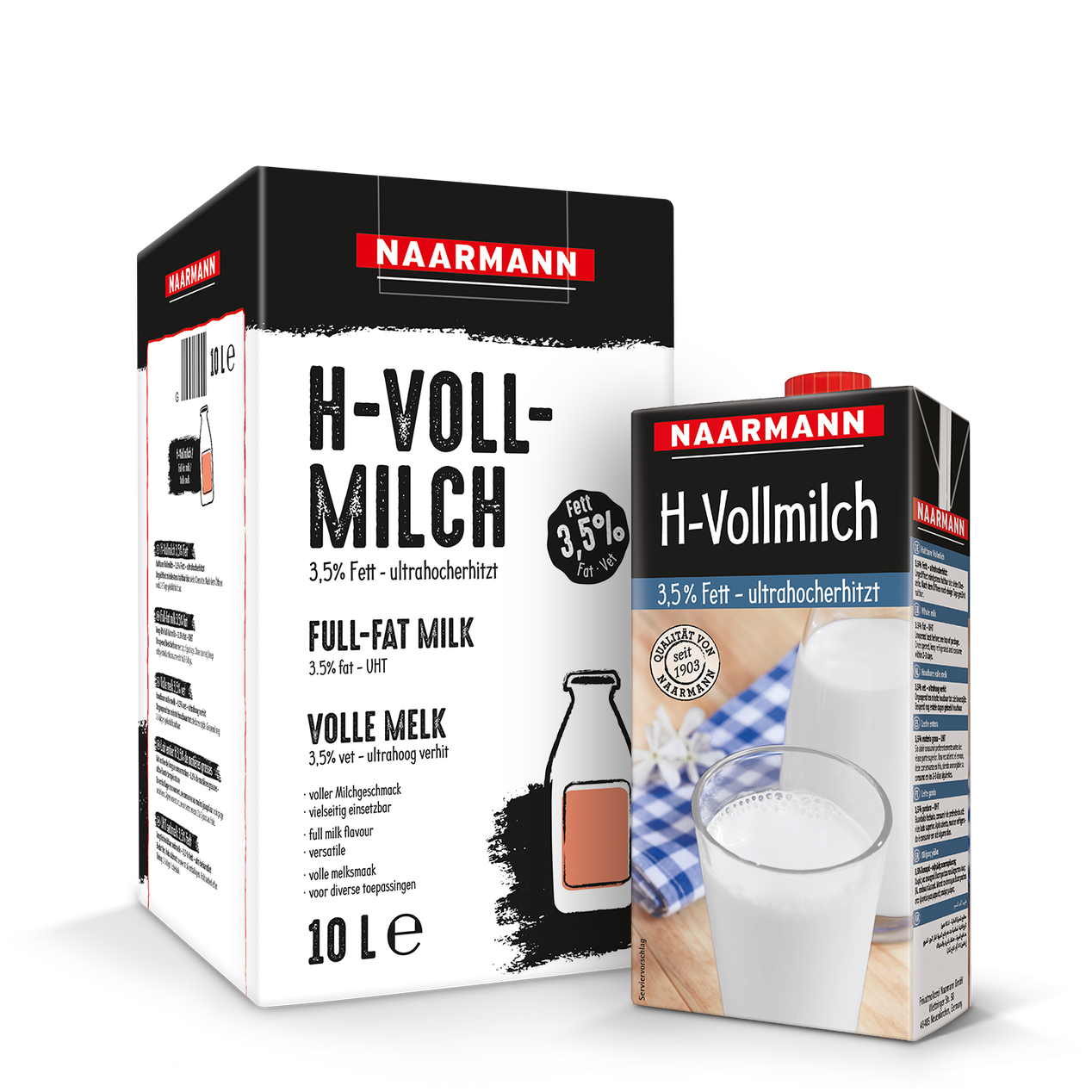 Collage H-Milch BiB 10L und 1L 3,5% Fett